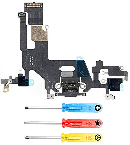 MMOBIEL Connecteur de Charge Compatible avec iPhone 11 2019 - Dock Connector - Câble Nappe de Rechange - avec Jack Audio/Microphone/Antenne Remplacement - INCL. Tournevis - Noir