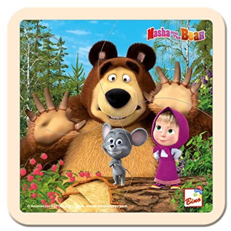 Mascha und der Bär Holz-Lege-Puzzle mit lustigem Mäuschen 4 teilig., Puzzle für Kinder (Kinderspielzeug ab 1 Jahr, Kinderpuzzle zur Förderung der Motorik, Maße: 15 x 0,8 x 15 cm), Mehrfarbig