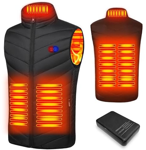 Mincoo Beheizbare Weste für Herren Elektrische USB Heizwesten mit 5V 10000 mAh Akku,Winter Warme Jacke Weste für Outdoor-Aktivitäten (DE/NL/SE/PL, Alphanumerisch, M, Regular, Regular, Dunkel schwarz)