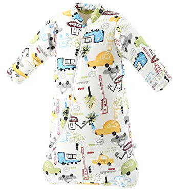 Baby Schlafsack Winterschlafsack 2.5Tog, Warm Gefüttert Baumwolle mit abnehmbaren Ärmeln für Säugling Kleinkinder, Ganzjahres Langarm Baby Schlafanzug für Neugeborene (Stadtauto,Small)