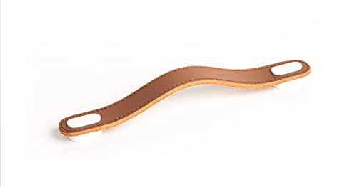 Gedotec Möbelgriffe | 1 Stück - Schrankgriff aus beigem Leder - weißer Knauf | OBLONG | modernes elegantes Design | Maße: 22 x 197 mm | Falttüren-griffe - Schubladengriff - Küchengriff – Türgriffe