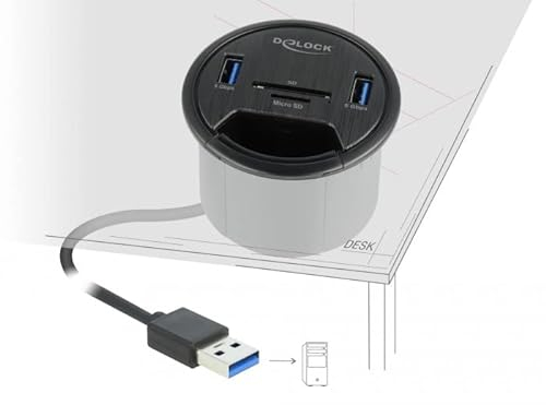 DeLOCK 2 Port Tisch-Hub 2 x SuperSpeed USB Typ-A und Card Reader für SD