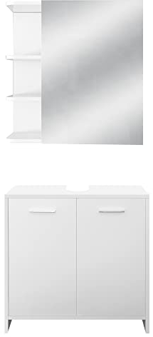 ML-Design Badmöbel-Set 2-teilig, Badezimmermöbel Set Badezimmerset Badmöbel Set, Waschtisch mit Unterschrank Spiegelschrank Hängeschrank Badezimmerschrank Badschrank, Stil Modern, Weiß, Holz, Stauraum
