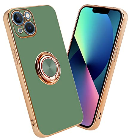 Cadorabo Hülle kompatibel mit Apple iPhone 14 Plus Schutzhülle TPU Silikon Case mit Ring Design mit Kameraschutz Slim Kratzfest Weiche Gummi mit Rundumschutz Case Hülle für iPhone 14 Plus in Grün