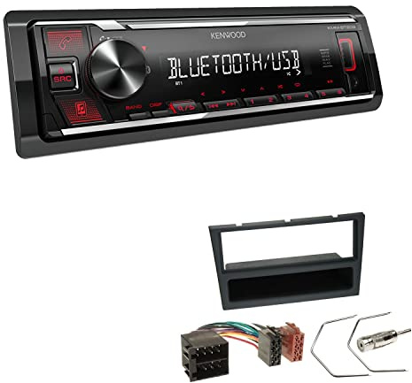 Kenwood KMM-BT209 1-DIN Autoradio Media Receiver Bluetooth USB AUX mit Einbauset passend für Opel Corsa C 2000-2004 Charcoal