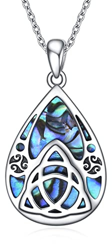 CUPENDA Keltischer Knoten Halskette 925 Sterling Silber Irisches Glück Anhänger Abalone Muschel Schmuck Geschenken für Frauen