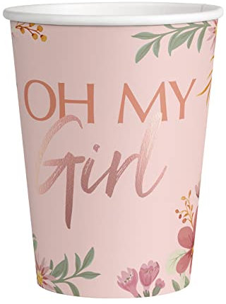 Vajilla Desechable Baby Shower - Decoración Mesa Baby Shower (Vaso 270 cc Rosa)