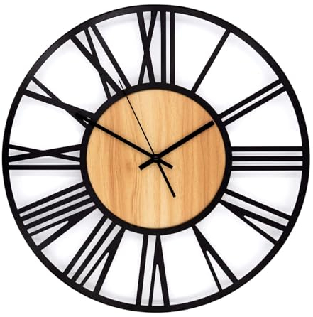 K&L Wall Art Ø 40cm große Wanduhr XL Industrielle Metall Holzuhr Vintage Wohnzimmeruhr lautlos Quartz Uhrwerk ohne Tick-Geräusche