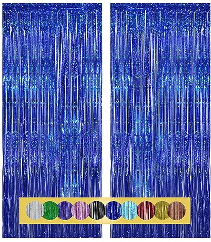 2 Stück Lametta Vorhänge Blau Glitzer Hintergrund Dekoration Folien Fransen Silvester Geburtstag Hochzeit Partydeko Luftschlangen Deko für Disco Party Hochzeit Party Dekoration Neujahr