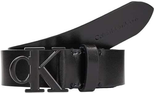 Calvin Klein Jeans Damen Gürtel Round Mono Belt aus Leder, Schwarz (Black/Black), 110 cm
