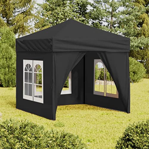 Partyzelt Faltbar mit Seitenwänden, JUNZAI Party Zelt, Pavillon, Faltpavillon, Gartenzelt, Garagenzelt, Anthrazit 2x2 m