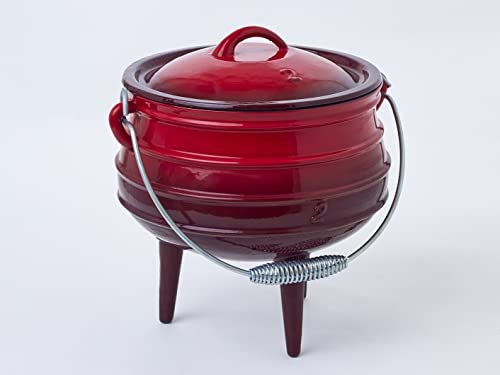 Horno Holandés Sudafricano De Hierro Fundido Esmaltado Rojo Con Patas Altas Y Asa Colgar 6 Litros Pote Potje