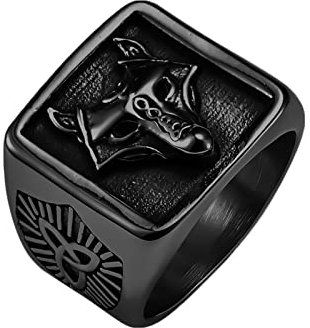 Ayoiow Titanring Herren Vintage Viking Wolf Wide 18mm Schwarz Ringe Verlobung
