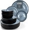 18 Piece Dinner Sets for 6 People - Beautiful Mediterranean Style Stoneware Dinner Set for 6 - Dishwasher & Microwave Safe Plates and Bowls Set for 6 - Dinnerware Sets by Pure Living in Smokey Blue