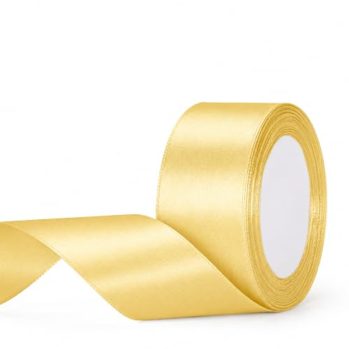 G2PLUS 40mm Champagne Gold Satin Ribbon: 22m Wide Gift Wrapping Ribbon | for Wrapping Presents, Crafting, Bows Making, Creating Flower Bouquets, Wedding, Christmas, Party Decoration