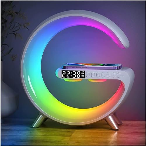 Domigard G Lamp Wireless Charger, Night Lights with Bluetooth Speaker & Alarm Clock, LED Atmosphere Lamp for Bedroom, Birthday Gifts Gadgets for Teenage Boys Girls - White(App)