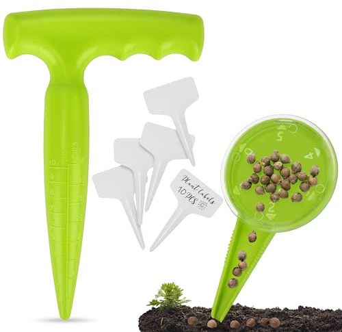 Milifox 2pcs Pikierstab - 10pcs Pflanzenschilder - Enthalten Hand Pflanzhilfen,Aussaatschale - Pflanzhilfe für Blumenzwiebeln - Zwiebelpflanzer Pflanzmaschine für Garten