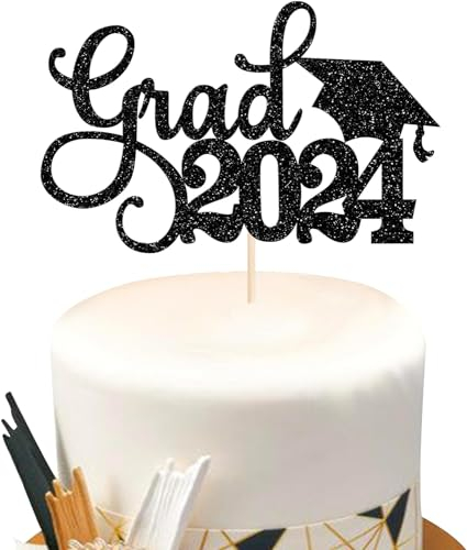 1 Stück 2024 Abschluss Tortendeko Glitzer Grad 2024 Kuchen Deko Graduation Grade Cap Cake Decorations für 2024 Abschluss Party Kuchen Dekoration Schwarz