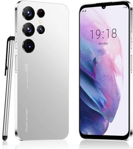 SnHey Cheap Smartphone, 6.3 Inch HD+ Display, 16GB (Extension to128GB), Android 10.0, Dual SIM Dual Camera, GPS,WiFi,Face Unlock Mobile Phone (S24Ultra-Silvery)