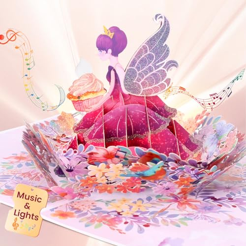 Geburtstagskarte mit Musik für Mädchen, Frau, 3D Blume & Prinzessin Pop-up Karte Geburtstag, lustige Happy Birthday Geburtstagskarte für Kinder, Dame, Tochter, Enkelin, Nichte, Schwester