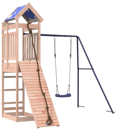 vidaXL Play Tower, Climbing Frame with Climbing Wall, Rope Swing, Children's Climbing Tower Play Accessories for Garden, Wooden Playground Playhouse, Solid Wood Douglas Fir
