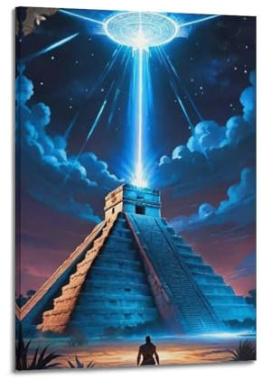 GLJXFP Poster mit Alien-Zivilisation, El Castillo Chichén Itzá, Mexiko, dekoratives Gemälde, Leinwand, Wandposter und Kunstdruck, moderne Familienschlafzimmer-Dekoration, Poster, 40 x 60 cm