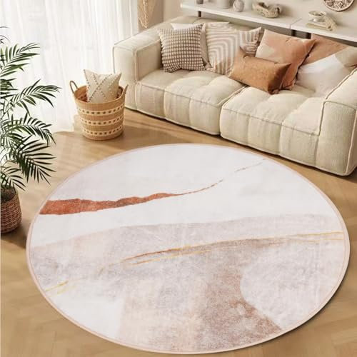 TYJDTYR Teppich Rund 200cm, Wohnzimmer Teppich, Abstraktes Design, Beige, Hellbraun, Dunkelbraun, Anti-Rutsch Unterseite, Weich Kurzflor, FüR Schlafzimmer.