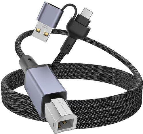 WORLDBOYU USB-Kabel, USB A und C zu USB-B 2.0, 3 Meter, für MacBook Pro, Yamaha Casio Digital Piano und Drucker