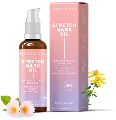 InnoNature Bio Stretch Mark Oil I Natürliches Öl für Dehnungs- und Schwangerschaftsstreifen I 75ml, Natürlich, vegan und tierversuchsfrei (PETA zertifiziert)