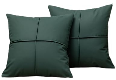 KIJING 2 federe per cuscini in finta pelle, decorative, moderne, 45 x 45 cm, per divano, sedia, letto (verde bottiglia)