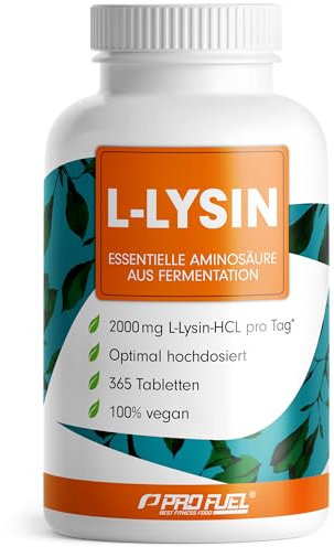 L-Lysin Tabletten 365x - optimal hochdosiert mit 2000 mg Lysin-HCL pro Tag, davon 1600 mg reines L-Lysin - essentielle Aminosäure aus Fermentation - 100% vegan - laborgeprüft mit Zertifikat