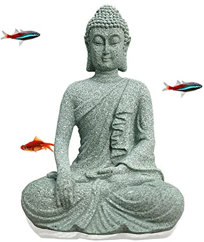 livelyfish Aquarium-Buddha-Statue, asiatische japanische Aquarium-Dekoration, Zen-Buda-Figuren, Stein-Buddha-Skulptur, Ornamente für Aquarium, B-L