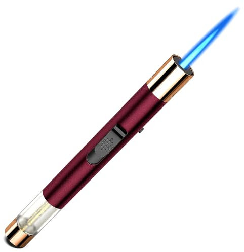 Juspota 19cm Jetflamme Feuerzeug, Abschließbar Sturmfeuerzeug, Gas Nachfüllbar Winddicht Langes Stabfeuerzeug, Gasfeuerzeug, Rot (Verkauft ohne Butangas)