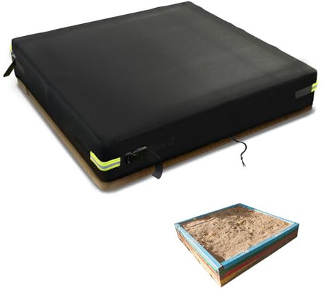 Sandkasten Abdeckung 600D Oxford-Stoff PVC-Beschichtung Wasserdicht Regenfest Anti UV Sandkastenabdeckung GardenMöbel Sandkästen Abdeckplane Mit Kordelzug und Schnappband (Schwarz, 200x200x20cm)