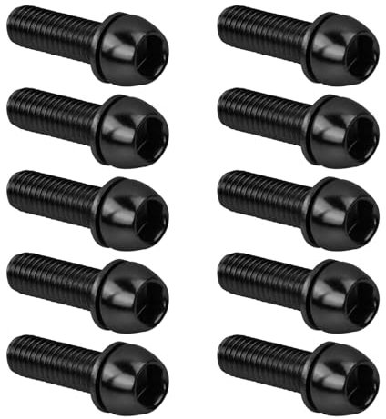 Granvoo 10 Stück M6x20 mm Fahrrad Vorbau Schrauben, Fahrrad Stamm Bolzen mit Unterlegsscheiben, Kegelkopf Schraube für Mountainbike (Schwarz)