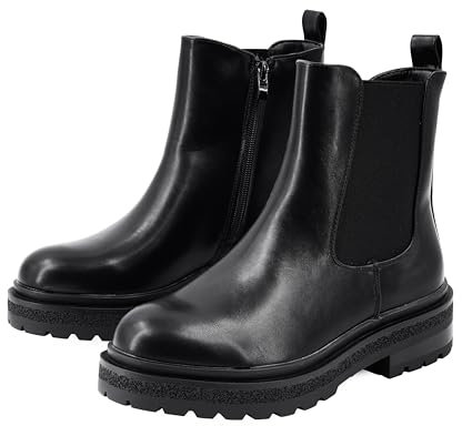JOMIX Stivaletti Donna con Tacco Spesso Stivali con Tacco Alto Stivaletti in Pelle Stivaletti Eleganti Alla Moda AX24201(Nero,37)