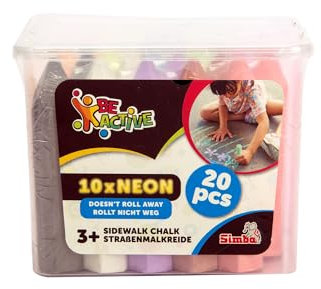 Simba Toys – Straßenmalkreiden Set (20 Stück) im Eimer, 10 Neonfarben und 10 klassische Farben, Outdoor-Kreide für Kinder ab 3 Jahren, abwaschbar, Malkreide für Asphalt, Spielstraße und Hof