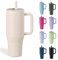 Moollyfox 1200ml/40oz Isolierbecher Auslaufsicher Edelstahl Doppelwandig Autobecher mit Strohhalm Kaffeetasse Kühlbecher Reisebecher mit Griff & Auslaufsicherer Deckel Beige
