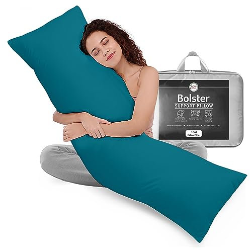 Rohi 5ft Full Body Pillow with Teal Pillowcase Cover -Orthopaedic 19x 60 King Bed Size Long Bolster Support Pillow - Maternity Nursing Back & Neck Support Pillows - Side Sleeper Pillow