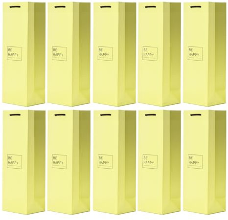 10 sacs à bouteilles sacs à cadeaux pour vin, prosecco et champagne 36 x 12 x 10 cm - Be Happy Pastel Jaune citron