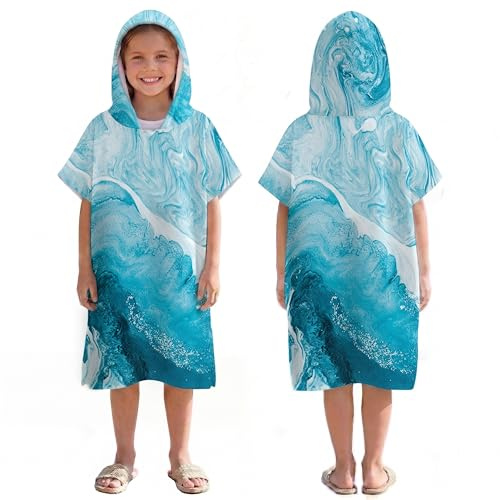 LOMTRATS Poncho da Surf ad Asciugatura Rapida, Asciugamano, Vestaglia, con Cappuccio, per Bambini, in Microfibra, Nuoto, Spiaggia, Surf, Immersioni, Casa, Sorgenti Calde, Parka da Bagno