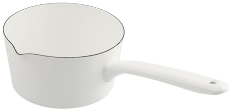Enamel Milk Pan, 1.2L Enamel Saucepan, Mini Butter Warmer Pan with Pour Spout, Nonstick Milk Pot Enamel Melting Pot for Induction Electric Gas Stoves(white)