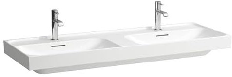 Laufen Meda Doppelwaschtisch, unterbaufähig, 1300x460mm, 1 Hahnloch je Becken, mit Überlauf, H814112, Farbe: Weiß