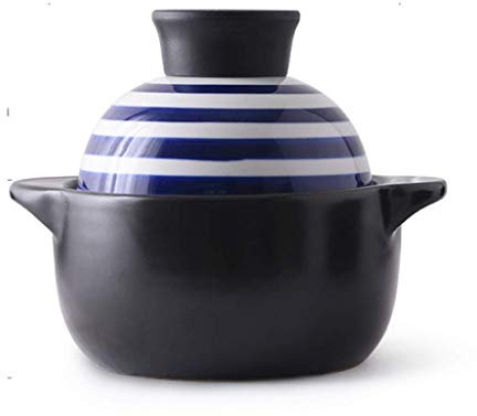 KJULKJKHJ Cooking Pot,Mini Casserole Round Ceramic Clay Pot with Porcelain Bowl Japanese Heat Resistant Ceramic Hot Pot Double Handle Clay Pot for Black Stew Soup 17.5x14.2cm,Cookware