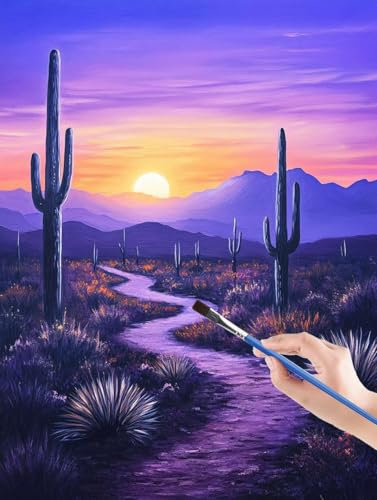 Malen Nach Zahlen Erwachsene,Kaktus, Berg malen nach zahlen, paint by numbers adult inklusive Pinsel und Acrylfarben, DIY bastelset erwachsene Zimmer Deko, Geschenk - 70 x 95 cm Rahmenlos 4S-O