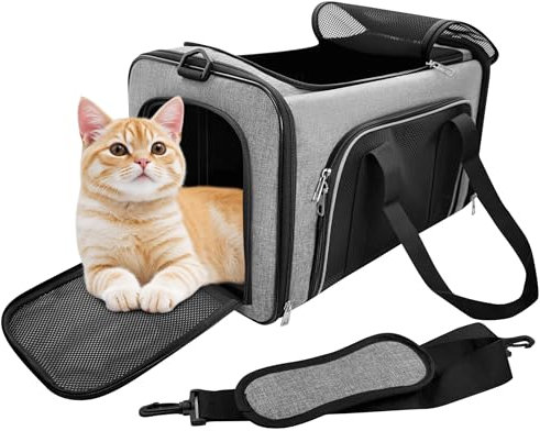 CareCooo Katzen Transporttasche Faltbar für Katzen und Kleine Hunde bis 10kg – Robuste Katzentasche Transporttasche Groß mit Versteckbarem Dachfenster (Grau, 50x30x30cm)