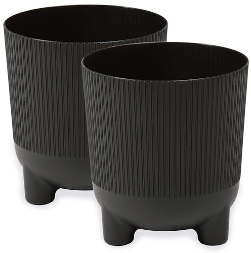 PECZEKO Macetero mate, maceta con patas, maceta decorativa para plantas grandes y pequeñas, juego de 2 macetas, maceta para hierbas (2 unidades), color negro, diámetro de 14 cm