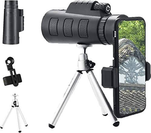 Monokular-Teleskop 40x60 High Definition Monokular-Teleskop für Smartphone mit Kompass Fernglas wasserdichtes Teleskop mit Handyhalterung Stativ
