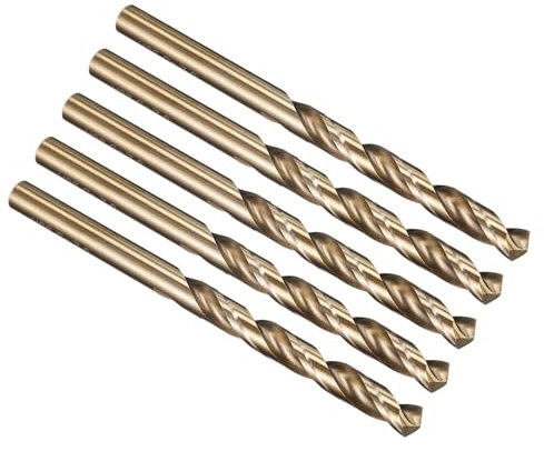 PATIKIL 7mm Drill Bit, Jobber Straight Shank M35 Cobalt 5% High-Speed Steel 135° Gold Finish for Stainless Steel Hard Metal - 5 Pack