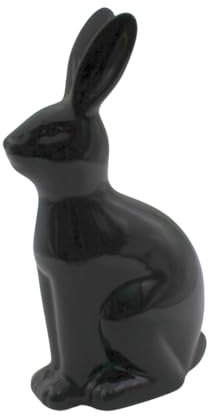Dekohelden24 Edler moderner Dekohase, Osterhase, Keramikhase, Osterdeko Hase, Osterhase glänzend aus Keramik schwarz, L/B/H 6 x 8 x 16 cm.